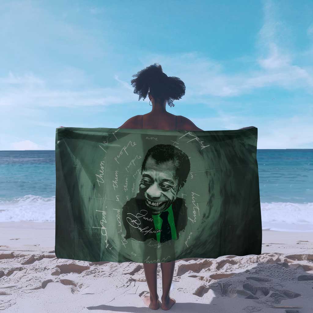 James Baldwin Sarong Green Handwritten Script Design Smiling Portrait Civil Rights and Literature - Wonder Print Shop