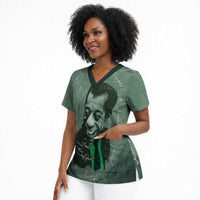 James Baldwin Scrub Top Green Handwritten Script Design Smiling Portrait Civil Rights and Literature - Wonder Print Shop
