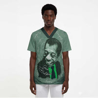 James Baldwin Scrub Top Green Handwritten Script Design Smiling Portrait Civil Rights and Literature - Wonder Print Shop