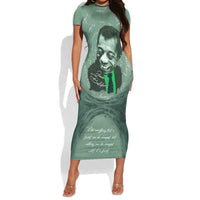 James Baldwin Short Sleeve Bodycon Dress Green Handwritten Script Design Smiling Portrait Civil Rights and Literature TS04