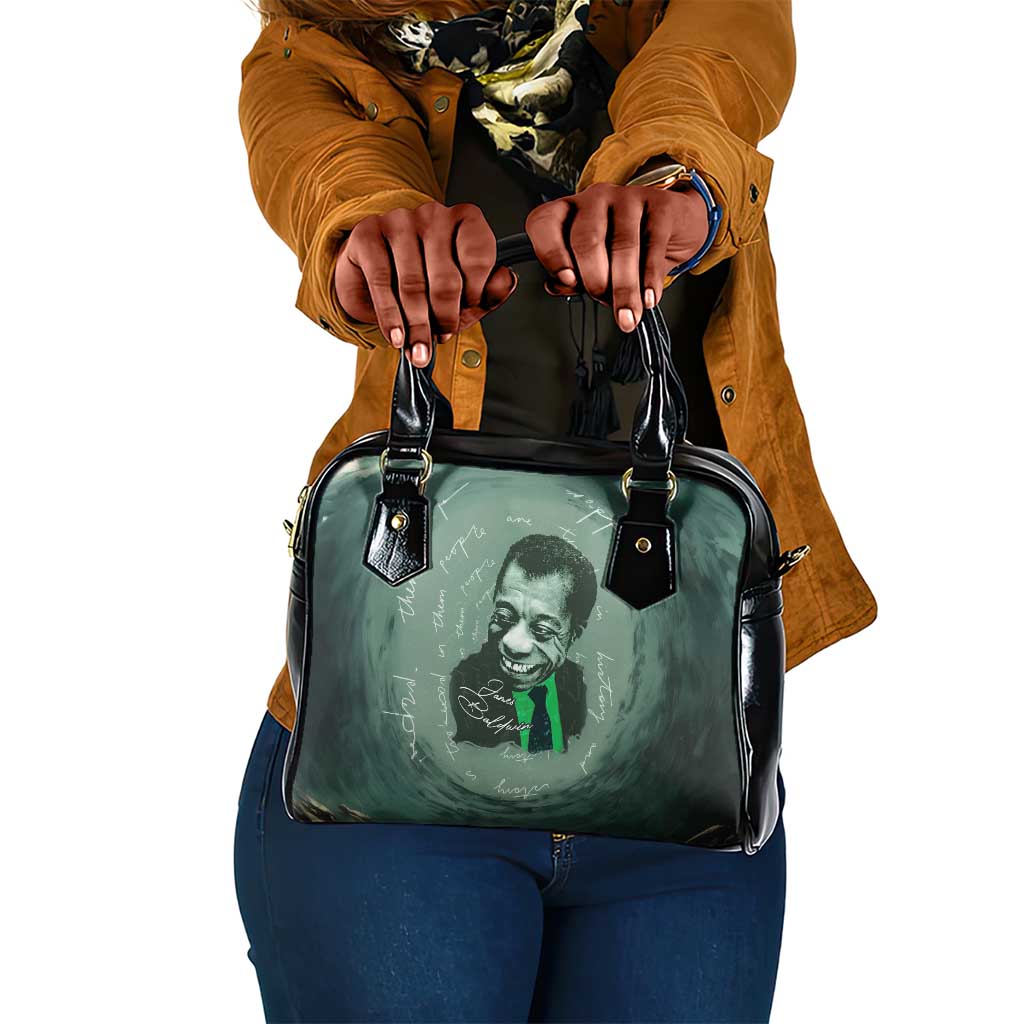James Baldwin Shoulder Handbag Green Handwritten Script Design Smiling Portrait Civil Rights and Literature - Wonder Print Shop