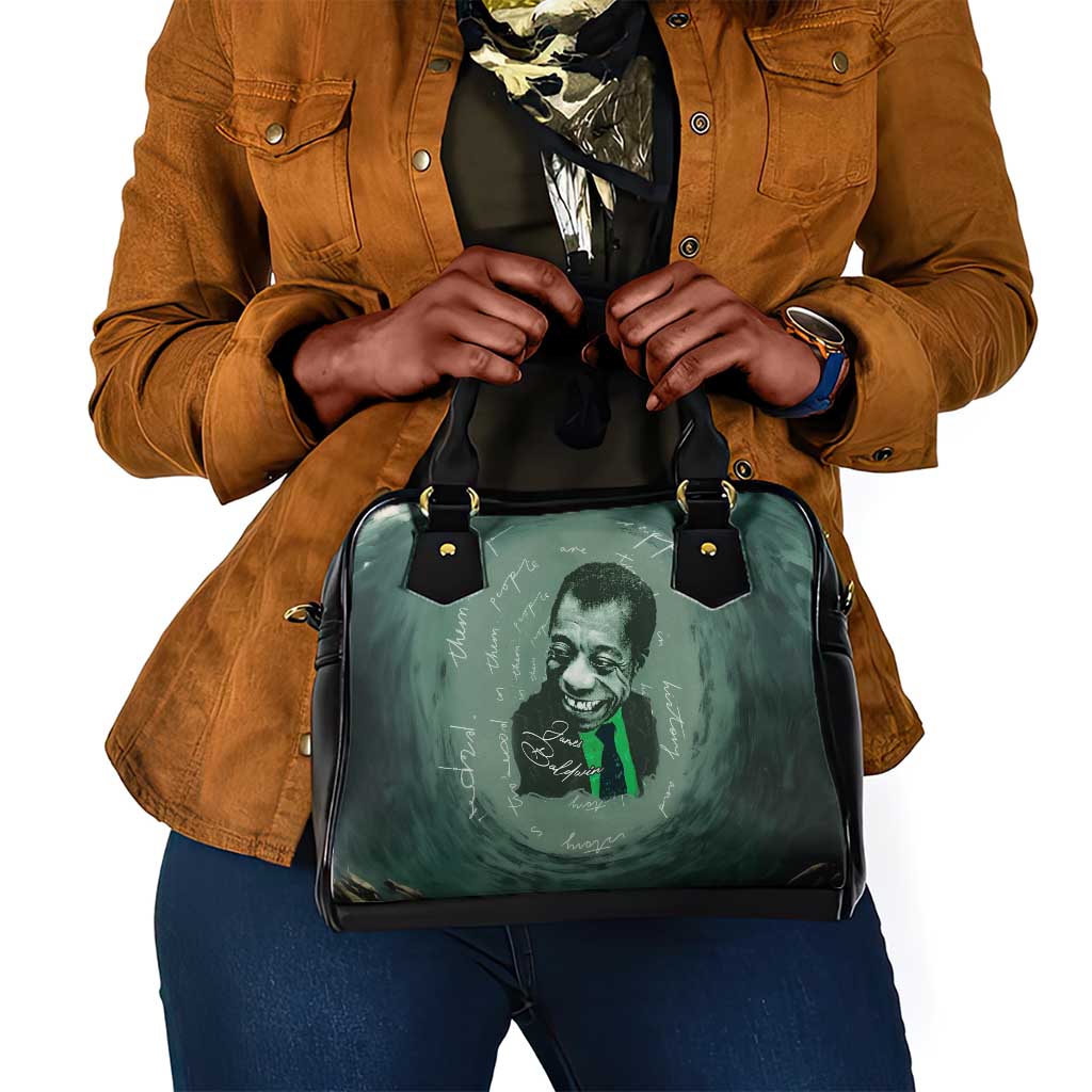 James Baldwin Shoulder Handbag Green Handwritten Script Design Smiling Portrait Civil Rights and Literature - Wonder Print Shop