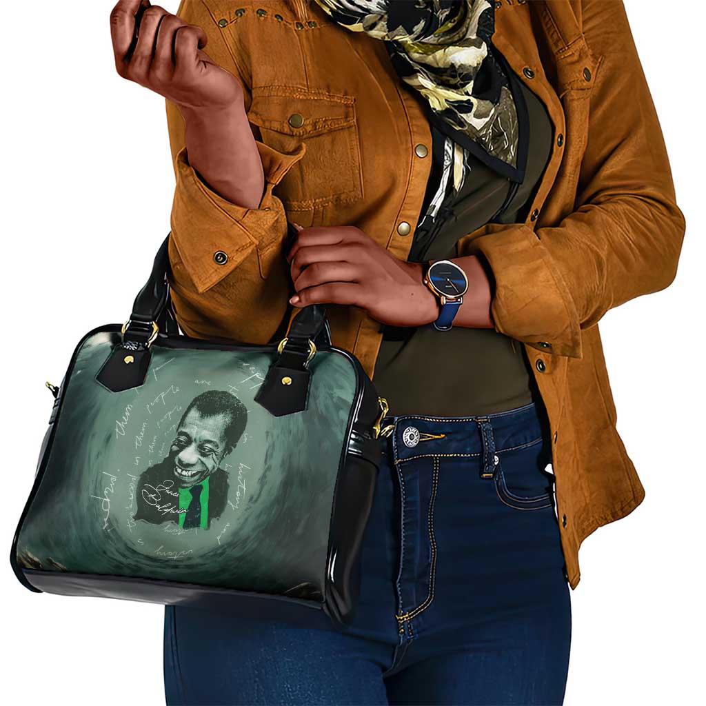 James Baldwin Shoulder Handbag Green Handwritten Script Design Smiling Portrait Civil Rights and Literature - Wonder Print Shop