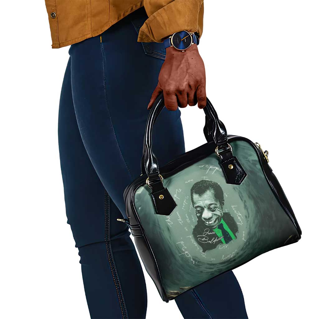 James Baldwin Shoulder Handbag Green Handwritten Script Design Smiling Portrait Civil Rights and Literature - Wonder Print Shop