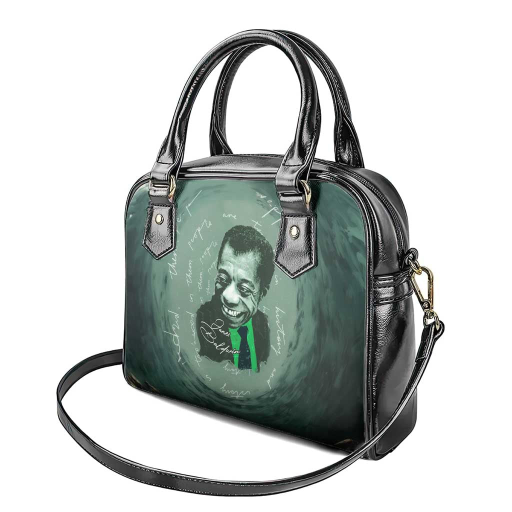 James Baldwin Shoulder Handbag Green Handwritten Script Design Smiling Portrait Civil Rights and Literature - Wonder Print Shop