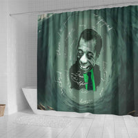 James Baldwin Shower Curtain Green Handwritten Script Design Smiling Portrait Civil Rights and Literature - Wonder Print Shop