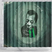James Baldwin Shower Curtain Green Handwritten Script Design Smiling Portrait Civil Rights and Literature - Wonder Print Shop