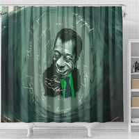 James Baldwin Shower Curtain Green Handwritten Script Design Smiling Portrait Civil Rights and Literature - Wonder Print Shop