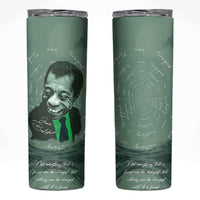 James Baldwin Skinny Tumbler Green Handwritten Script Design Smiling Portrait Civil Rights and Literature - Wonder Print Shop