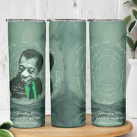 James Baldwin Skinny Tumbler Green Handwritten Script Design Smiling Portrait Civil Rights and Literature - Wonder Print Shop