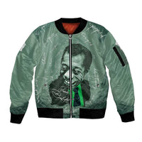 James Baldwin Sleeve Zip Bomber Jacket Green Handwritten Script Design Smiling Portrait Civil Rights and Literature - Wonder Print Shop