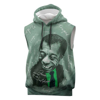 James Baldwin Sleeveless Hoodie Green Handwritten Script Design Smiling Portrait Civil Rights and Literature - Wonder Print Shop