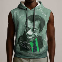 James Baldwin Sleeveless Hoodie Green Handwritten Script Design Smiling Portrait Civil Rights and Literature - Wonder Print Shop