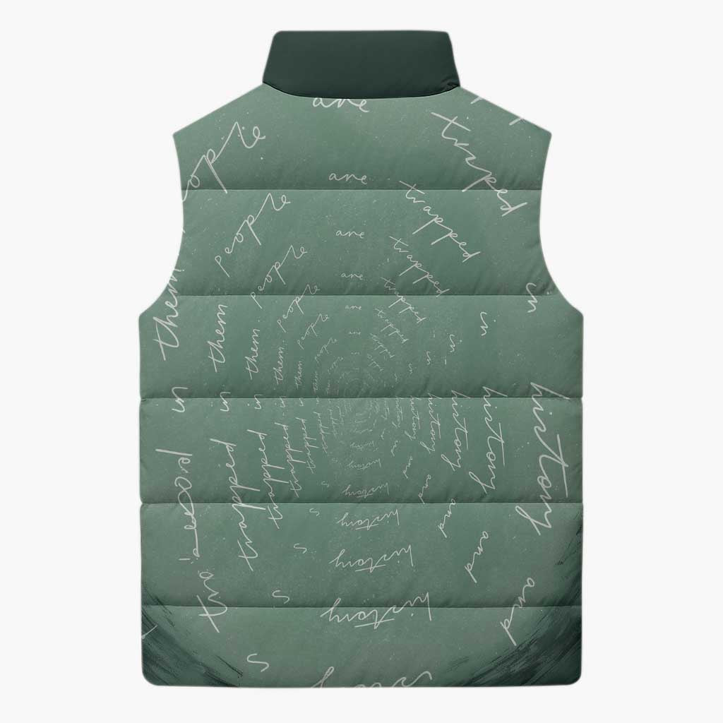 James Baldwin Sleeveless Puffer Jacket Green Handwritten Script Design Smiling Portrait Civil Rights and Literature - Wonder Print Shop