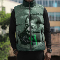 James Baldwin Sleeveless Puffer Jacket Green Handwritten Script Design Smiling Portrait Civil Rights and Literature - Wonder Print Shop