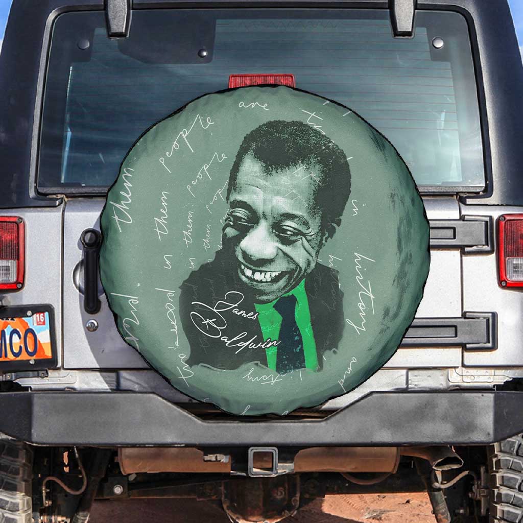 James Baldwin Spare Tire Cover Green Handwritten Script Design Smiling Portrait Civil Rights and Literature - Wonder Print Shop