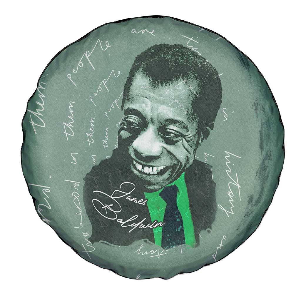 James Baldwin Spare Tire Cover Green Handwritten Script Design Smiling Portrait Civil Rights and Literature - Wonder Print Shop