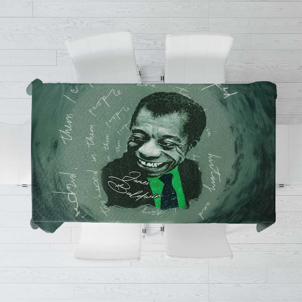 James Baldwin Tablecloth Green Handwritten Script Design Smiling Portrait Civil Rights and Literature - Wonder Print Shop
