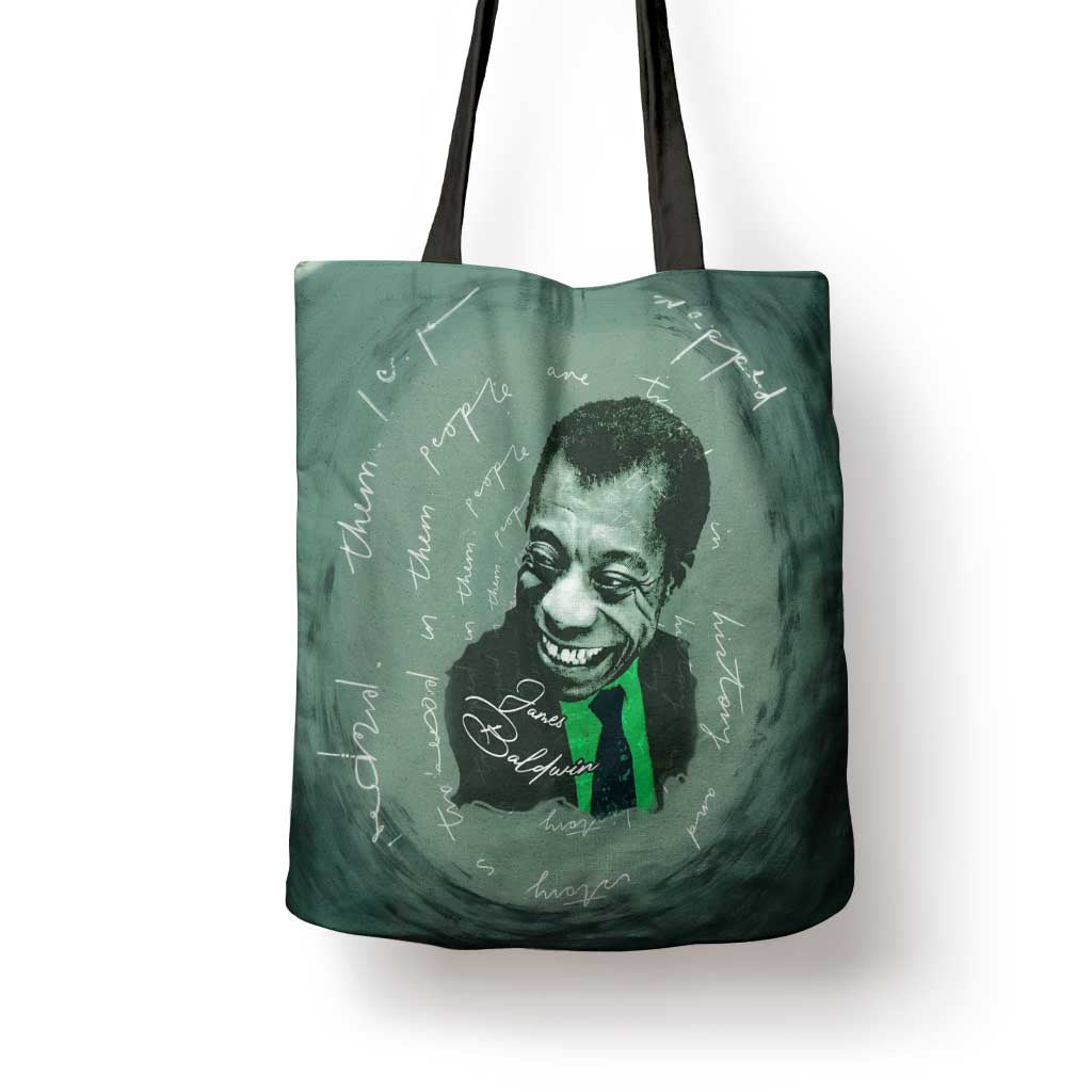James Baldwin Tote Bag Green Handwritten Script Design Smiling Portrait Civil Rights and Literature - Wonder Print Shop