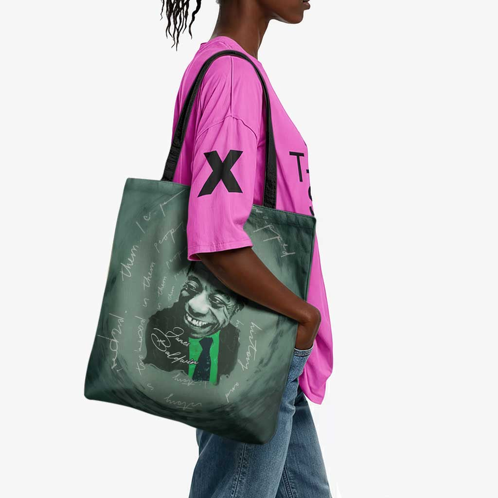 James Baldwin Tote Bag Green Handwritten Script Design Smiling Portrait Civil Rights and Literature - Wonder Print Shop