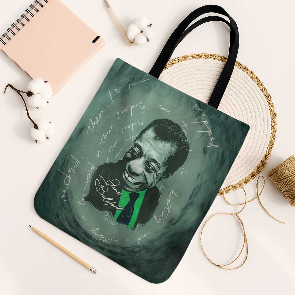 James Baldwin Tote Bag Green Handwritten Script Design Smiling Portrait Civil Rights and Literature - Wonder Print Shop