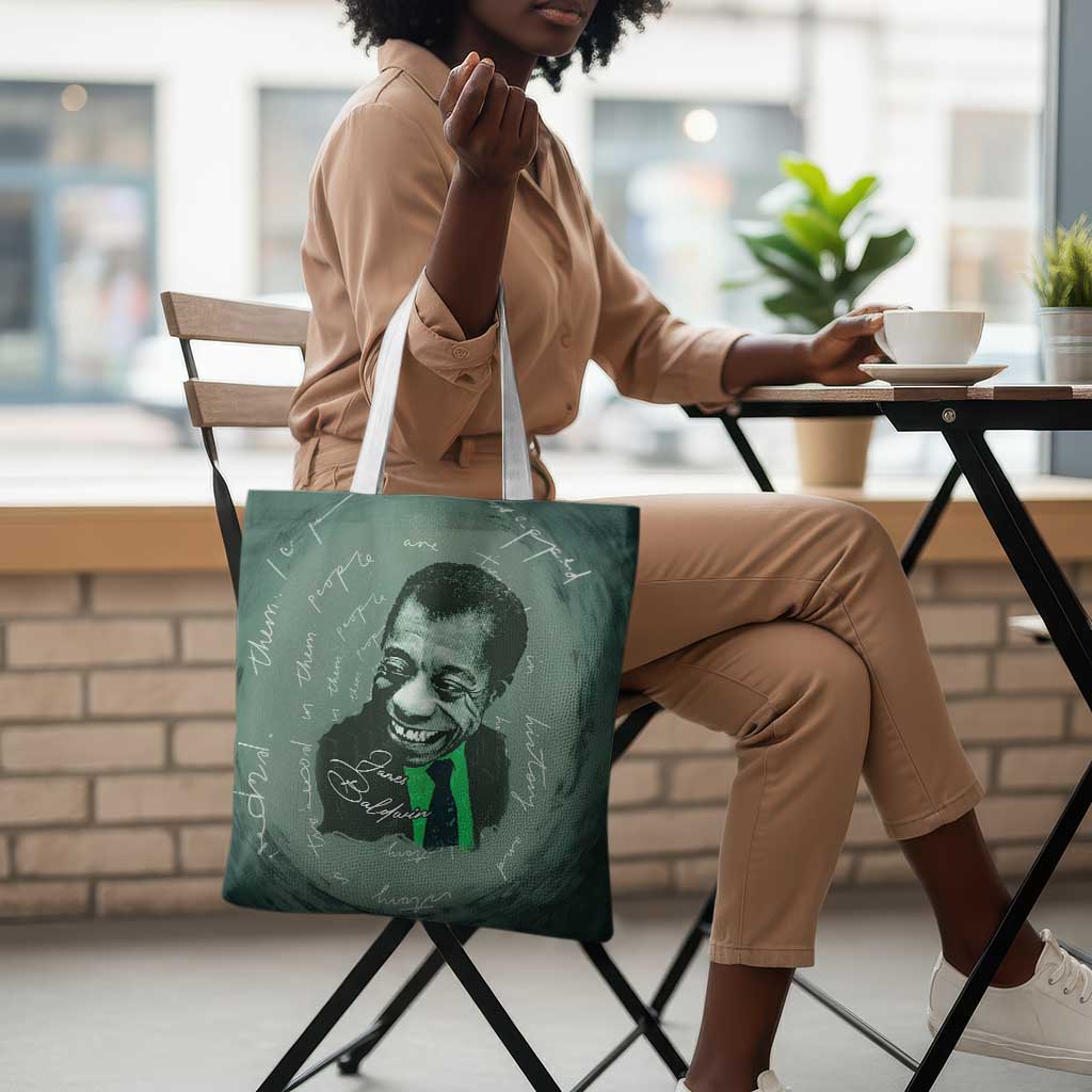 James Baldwin Tote Bag Green Handwritten Script Design Smiling Portrait Civil Rights and Literature - Wonder Print Shop