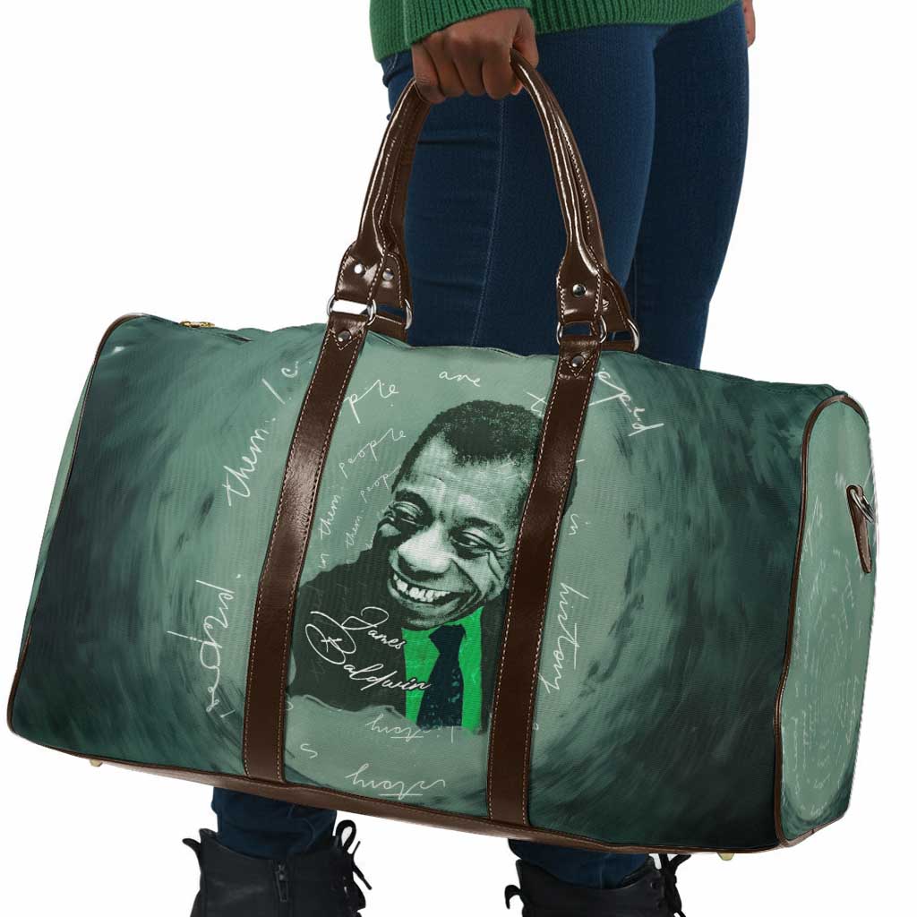 James Baldwin Travel Bag Green Handwritten Script Design Smiling Portrait Civil Rights and Literature - Wonder Print Shop