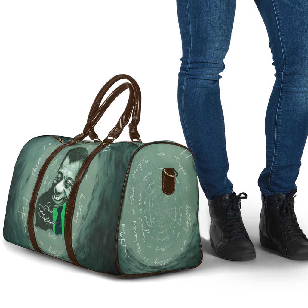 James Baldwin Travel Bag Green Handwritten Script Design Smiling Portrait Civil Rights and Literature - Wonder Print Shop