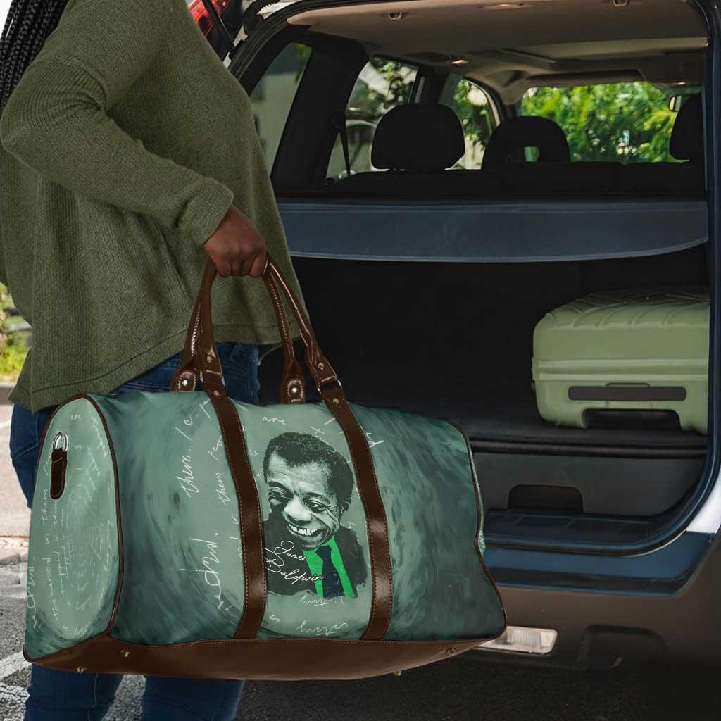 James Baldwin Travel Bag Green Handwritten Script Design Smiling Portrait Civil Rights and Literature - Wonder Print Shop