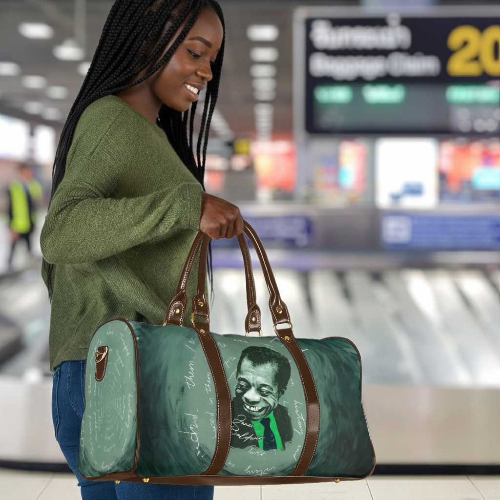 James Baldwin Travel Bag Green Handwritten Script Design Smiling Portrait Civil Rights and Literature - Wonder Print Shop