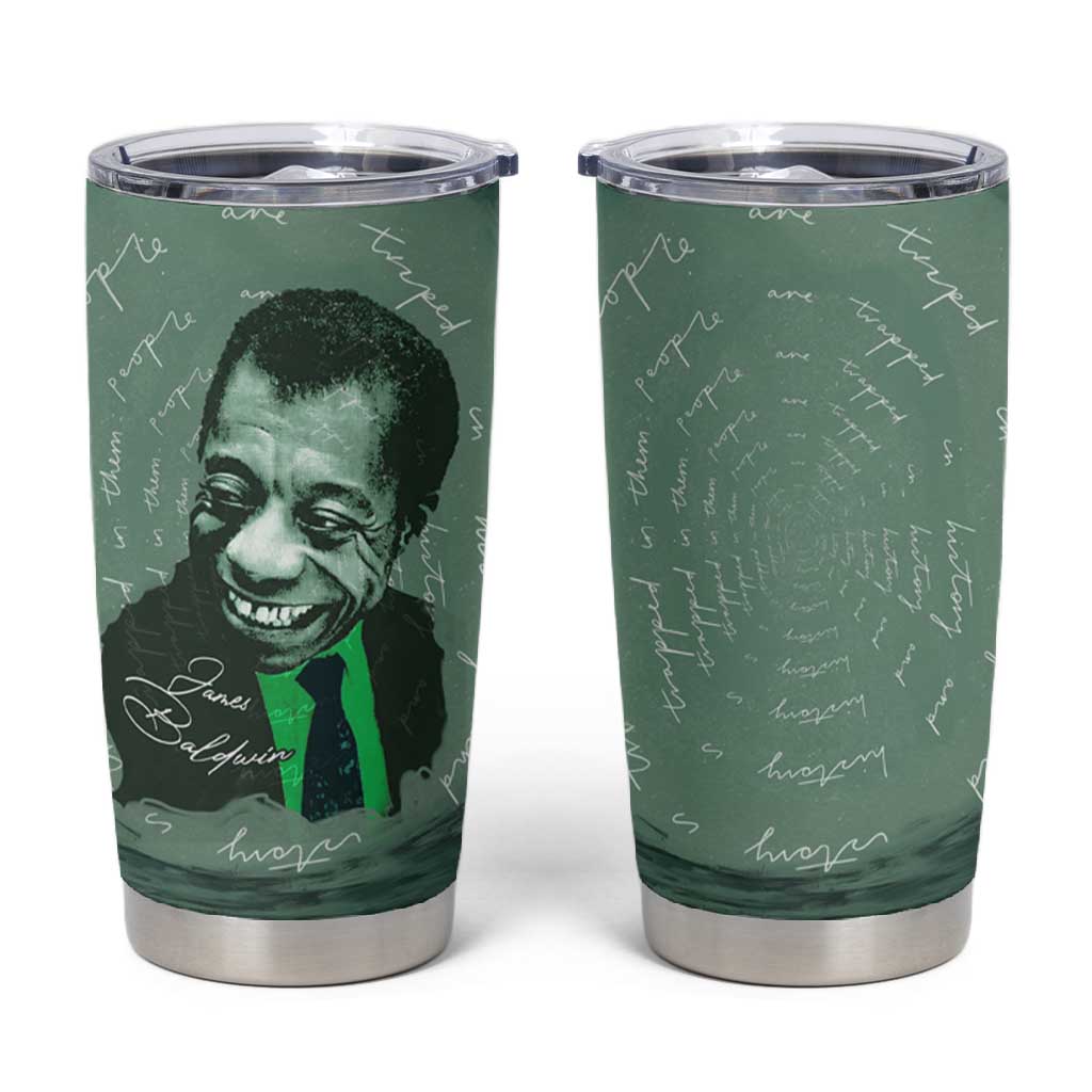 James Baldwin Tumbler Cup Green Handwritten Script Design Smiling Portrait Civil Rights and Literature - Wonder Print Shop