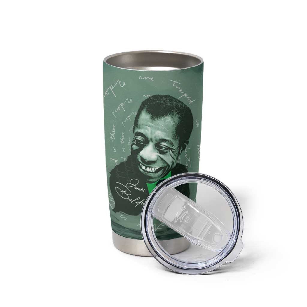 James Baldwin Tumbler Cup Green Handwritten Script Design Smiling Portrait Civil Rights and Literature - Wonder Print Shop
