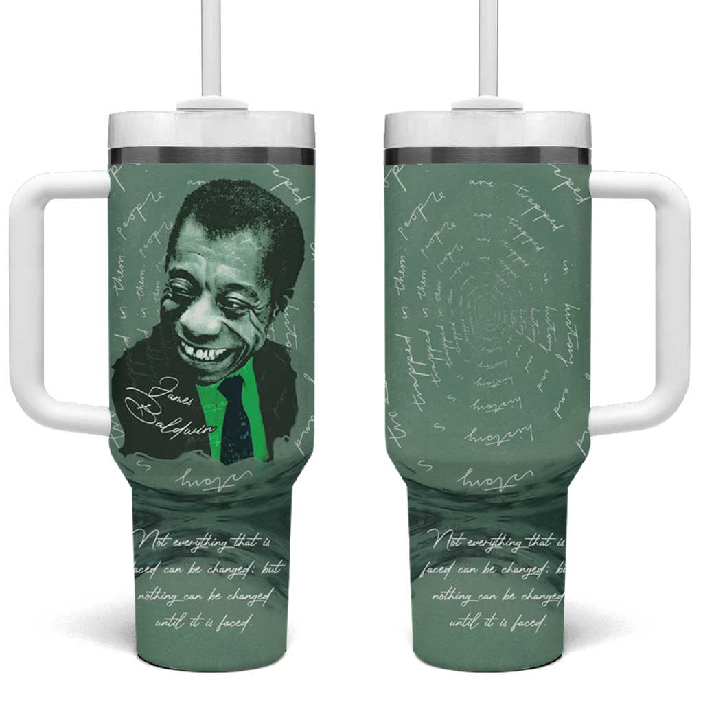 James Baldwin Tumbler With Handle Green Handwritten Script Design Smiling Portrait Civil Rights and Literature - Wonder Print Shop