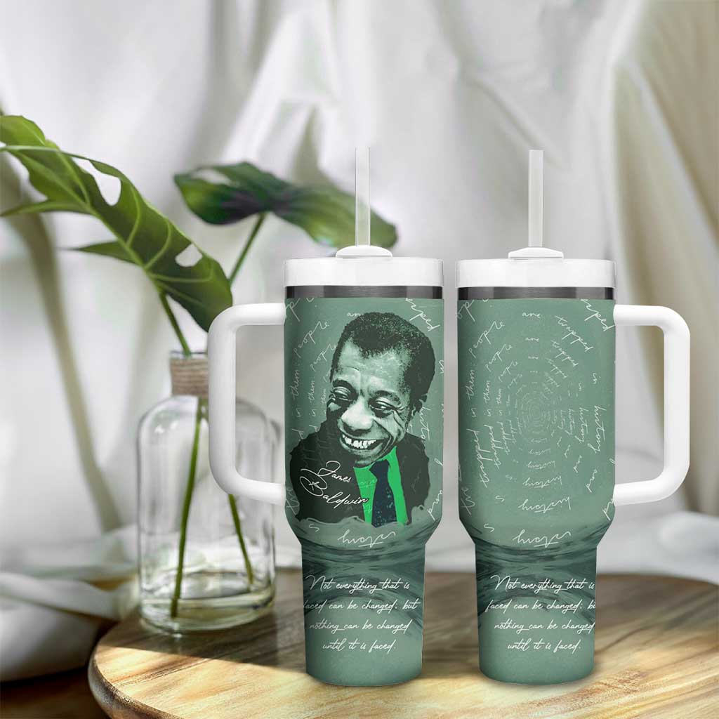 James Baldwin Tumbler With Handle Green Handwritten Script Design Smiling Portrait Civil Rights and Literature - Wonder Print Shop