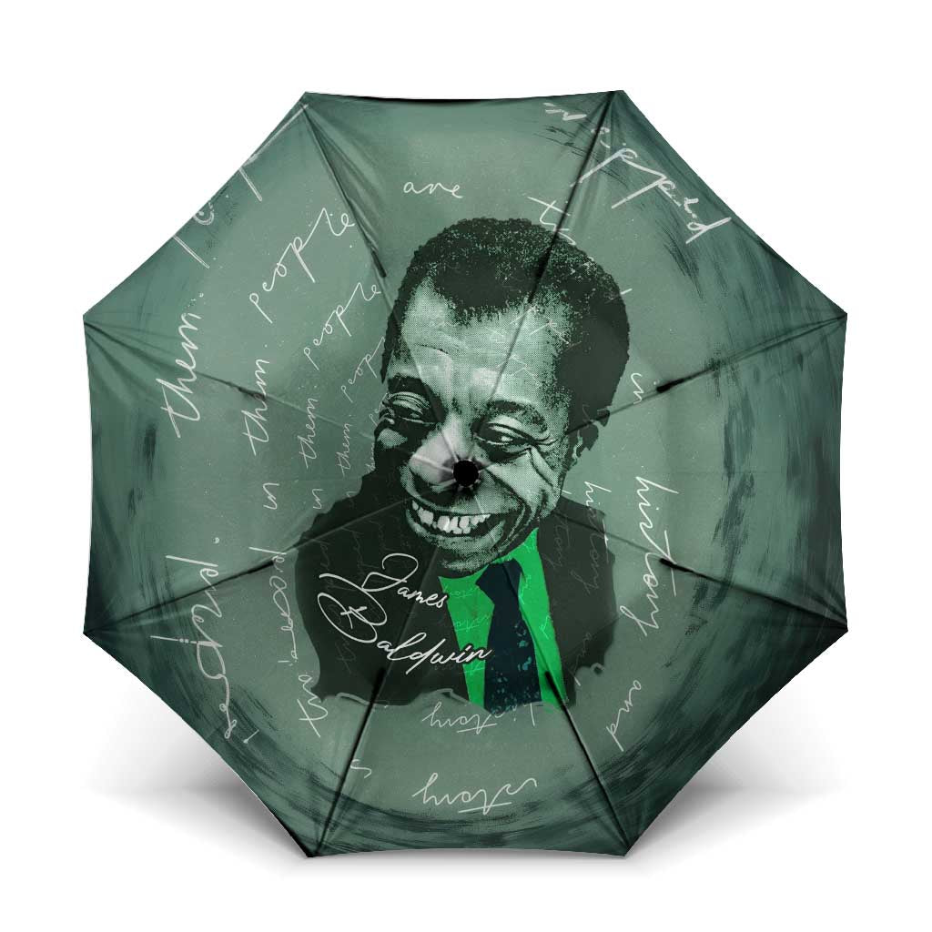 James Baldwin Umbrella Green Handwritten Script Design Smiling Portrait Civil Rights and Literature - Wonder Print Shop