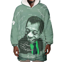 James Baldwin Wearable Blanket Hoodie Green Handwritten Script Design Smiling Portrait Civil Rights and Literature - Wonder Print Shop