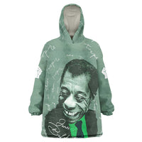 James Baldwin Wearable Blanket Hoodie Green Handwritten Script Design Smiling Portrait Civil Rights and Literature - Wonder Print Shop
