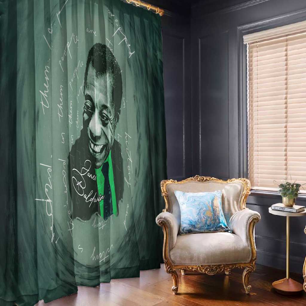 James Baldwin Window Curtain Green Handwritten Script Design Smiling Portrait Civil Rights and Literature - Wonder Print Shop