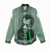 James Baldwin Women Casual Shirt Green Handwritten Script Design Smiling Portrait Civil Rights and Literature - Wonder Print Shop
