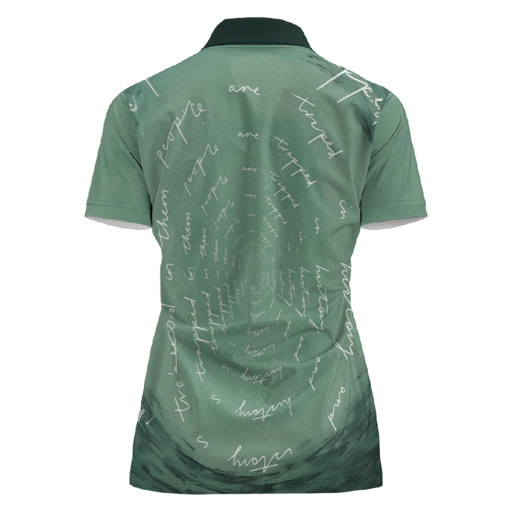 James Baldwin Women Polo Shirt Green Handwritten Script Design Smiling Portrait Civil Rights and Literature TS04