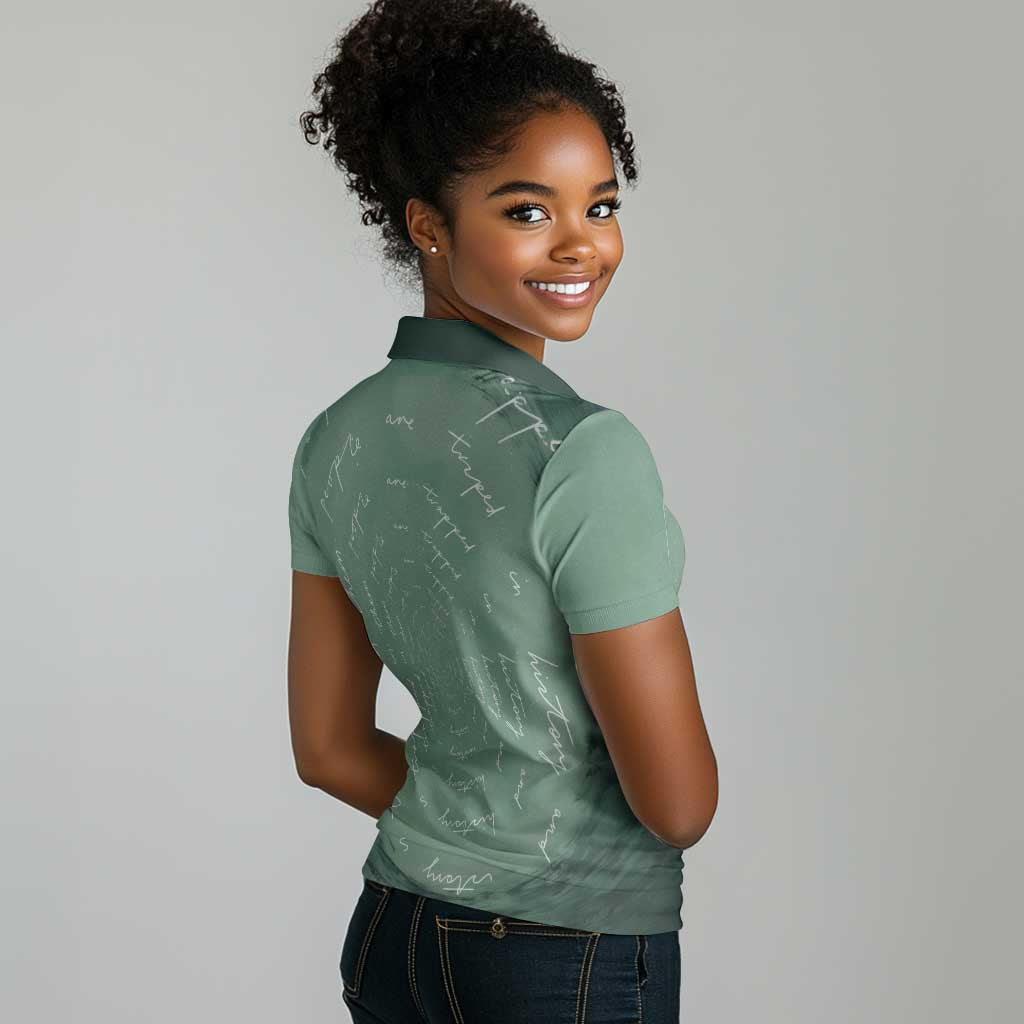 James Baldwin Women Polo Shirt Green Handwritten Script Design Smiling Portrait Civil Rights and Literature TS04