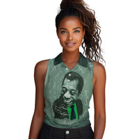 James Baldwin Women Sleeveless Polo Shirt Green Handwritten Script Design Smiling Portrait Civil Rights and Literature - Wonder Print Shop