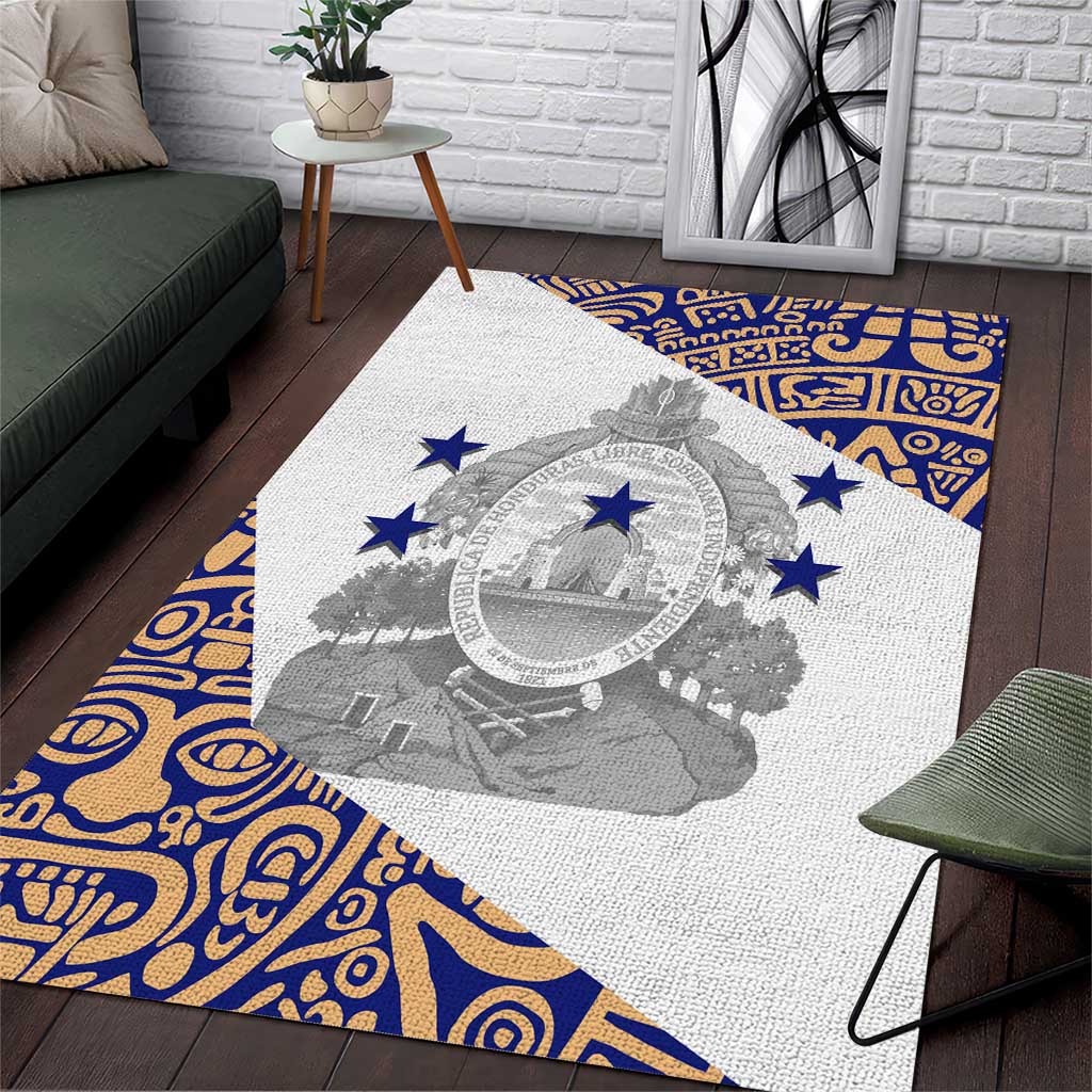 Honduras Area Rug National Emblem Blended with Traditional Patterns - Cultural Heritage Design