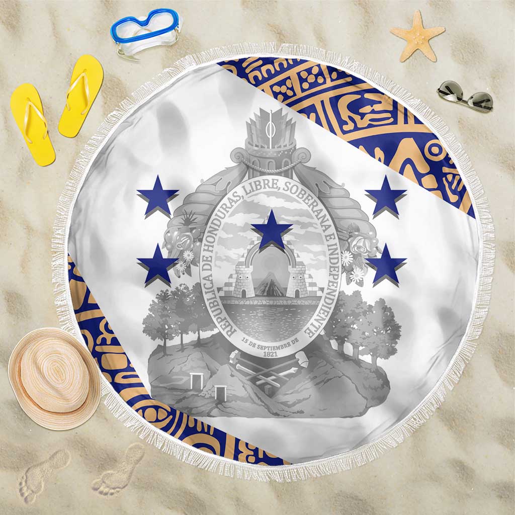 Honduras Beach Blanket National Emblem Blended with Traditional Patterns - Cultural Heritage Design