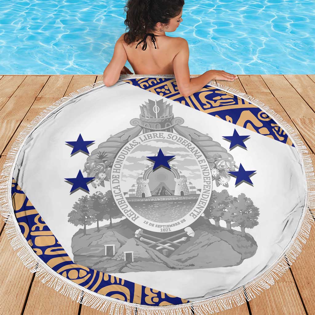 Honduras Beach Blanket National Emblem Blended with Traditional Patterns - Cultural Heritage Design