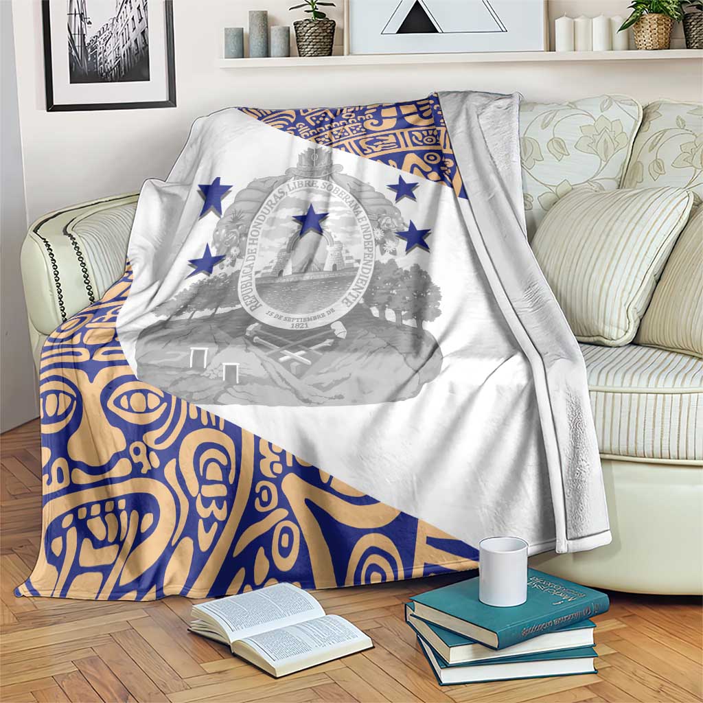 Honduras Blanket National Emblem Blended with Traditional Patterns - Cultural Heritage Design