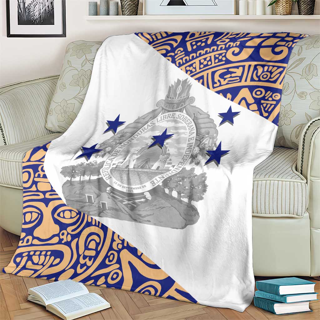 Honduras Blanket National Emblem Blended with Traditional Patterns - Cultural Heritage Design