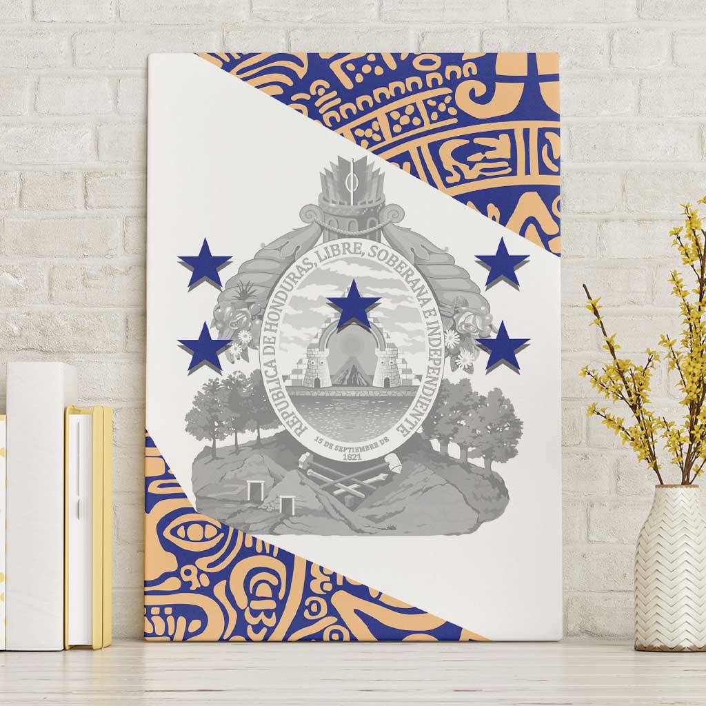 Honduras Canvas Wall Art National Emblem Blended with Traditional Patterns - Cultural Heritage Design