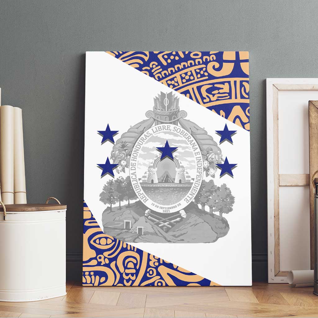 Honduras Canvas Wall Art National Emblem Blended with Traditional Patterns - Cultural Heritage Design
