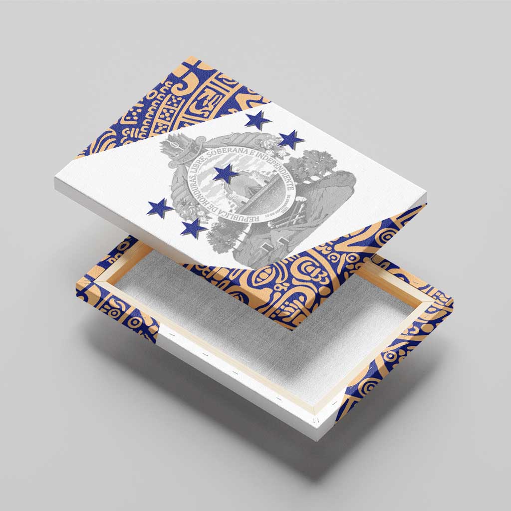 Honduras Canvas Wall Art National Emblem Blended with Traditional Patterns - Cultural Heritage Design